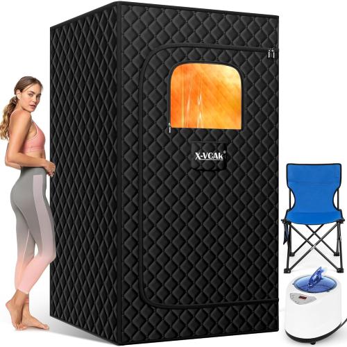 Upgraded Sauna Box for Relaxation, Detoxification, Portable Sauna for Home with Steamer, Remote Control, Folding Chair, 9 Levels, 2.6’ x 2.6’ x 5.9’