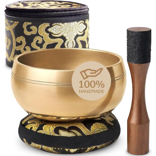 Tibetan Singing Bowl Set with Case – Authentic Plain Design – Complete Meditation Bowl Kit with Cushion, Mallet, Box & Guide – Perfect Tibetan Bell for Yoga, Relaxation, & Sound Healing
