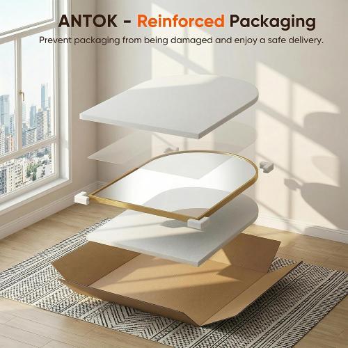 Antok Arched Bathroom Mirror, 24x36 Wall Mounted Mirror, Vanity Mirrors for Over Sink, Aluminum Alloy Frame Bathroom Mirrors Living Room, Bedroom and Entryway, Gold