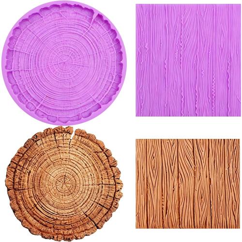 Wood Grain Tree Bark Silicone Mold Tree Bark Texture Fondant Impression Mat | 2-Piece Tree Stumps Fondant Molds for Cake Decoration Chocolate Cupcake Topper Sugar Craft Candy Polymer Clay Gum Paste