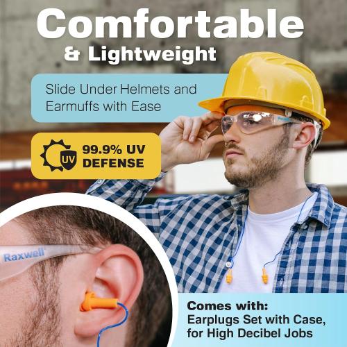 Raxwell Clear Safety Glasses, ANSI Z87.1 Certified Protective Eyewear,Wraparound Anti-Scratch Polycarbonate Lense