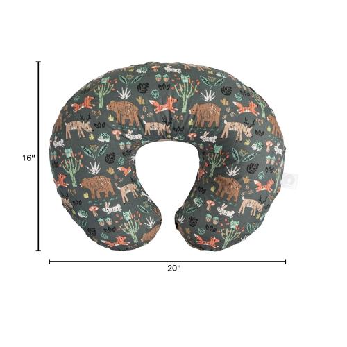 Color Green Boppy Original Nursing Pillow, Green Forest Animals, Ergonomic Nursing Essentials for Bottle and Breastfeeding, Firm Fiber Fill, with Removable Pillow Cover, Machine Washable