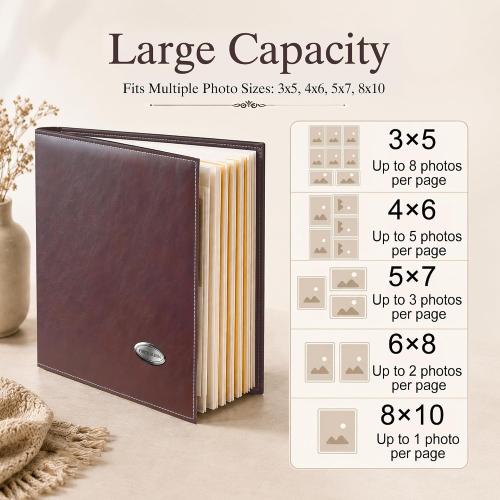 Zoview Self-Adhesive Photo Album, Dust-free, glue free and waterproof Scrapbook Album, Family album, Leather Cover, Hand Made DIY Albums Holds 3x5, 4x6, 5x7, 6x8,8x10 photos