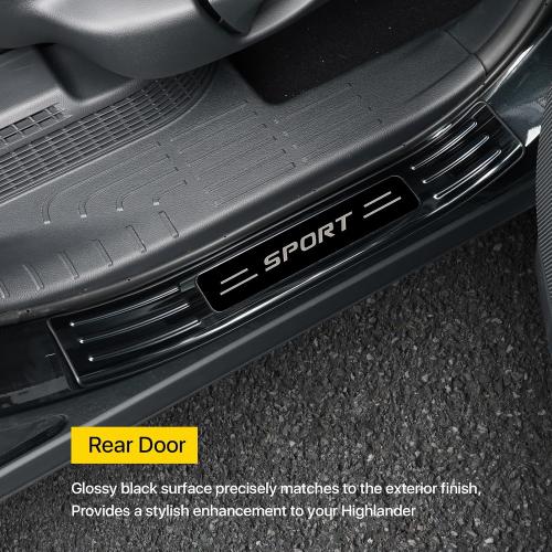 for Toyota Highlander 2026 2025 2024 2023 2022 2021 2020 Door Sill Protector, Premium Stainless Steel Door Entry Guard Plate Cover Accessory Sticker for Highlander, NOT for Grand Highlander- Black