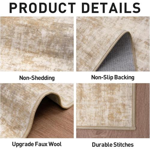 Area Rugs Washable Rug: Modern Abstract Living Room Rug Soft Anti-Skid Thin Carpet Indoor Floor Non-Shedding Carpets for Bedroom Dining Room Farmhouse Nursery Home Office Beige