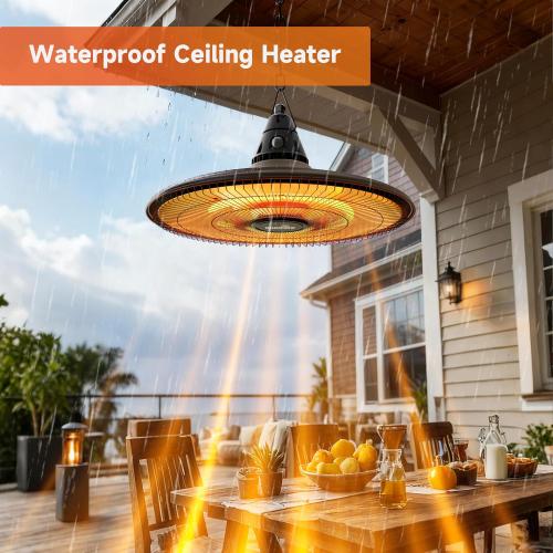 Ceiling Electric Outdoor Heater Wall-Mounted Hanging Patio 1500W Infrared Carbon Fiber Tube Heating Wall Heater for Gazebo, Balcony, Brown ‼️doesn’t come with remote‼️