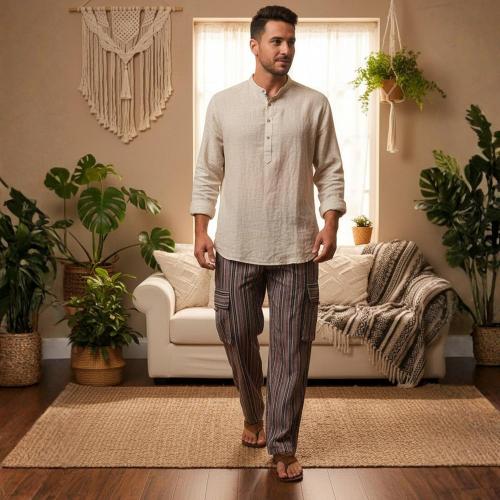 Shopoholic Fashion Mens Light Weight Stripe Hippy Combat Trouser 3Xl