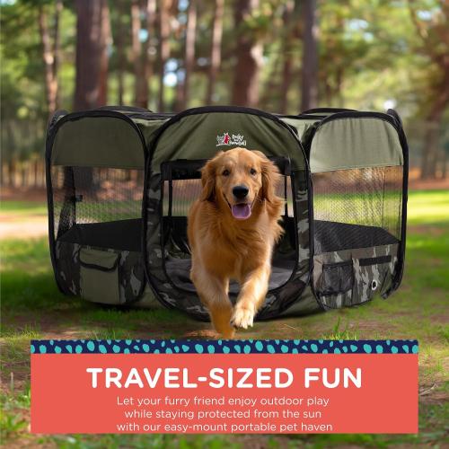BLACK Rocky   Snowball Pop Up Playpen for Dogs - Puppy Dog Cats Rabbits Play Pen for Indoors or Outdoors - Portable Playpen with Carrying Case & Collapsible Bowl - Camo Print - XL