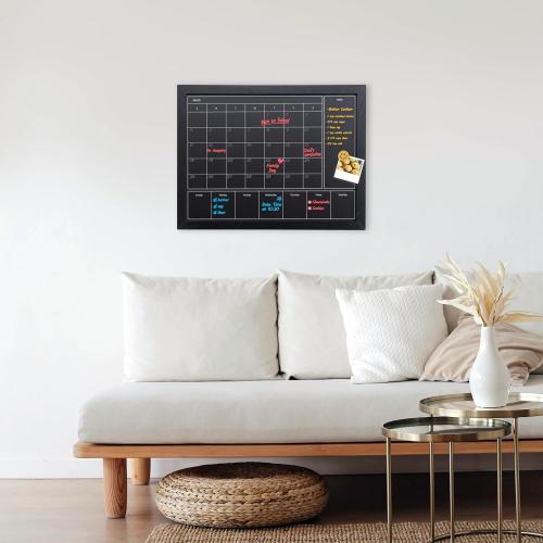 3-in-1 Magnetic Chalkboard Calendar for Wall – 13x17 Monthly, Weekly & Memo Planner with Black Wood Frame, Hanging Blackboard for Home, Office, Kitchen Decor(DH-3in1-3343)