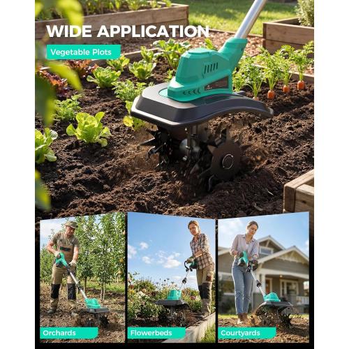 21V Cordless Tiller Cultivator for Gardening, 350 RPM Electric Garden Tiller with 2×3.0Ah Batteries, 9-Inch Tilling Width 7-Inch Depth Lightweight Hand Tiller for Soil Cultivation, Lawn, Composting