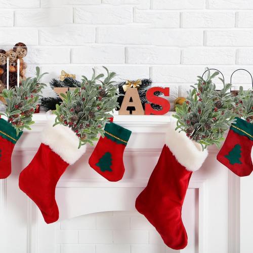 6 Pcs Christmas Artificial Mistletoe Picks 17.3 Inch Fake Mistletoe Decoration Branches with Berries Pinecones Ornaments DIY Crafts for Xmas Tree Wreath Holiday Decor(Red Berry)
