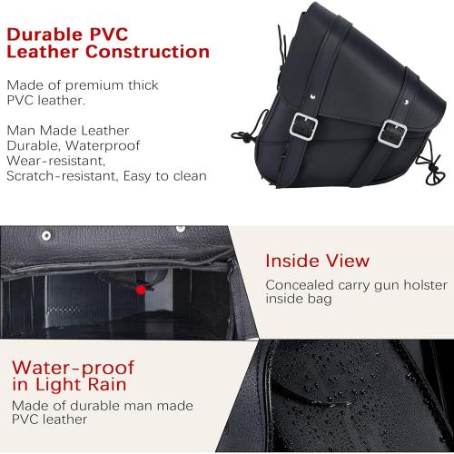 Color Black Motorcycle Swingarm Bag with Black Synthetic Leather, Swing Arm Bag Motorcycle Saddlebag Left Side Tool Bag Fit for Softail/Triangulated Swingarm Models Dyna Low Rider Fat Bob