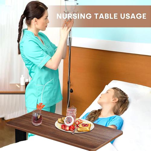 Overbed Bedside Table with Wheels, Adjustable Hospital Bedside Desk, Rolling Laptop Table, Mobile Standing Desk