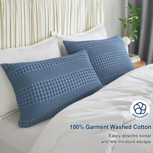 PHF 100% Cotton Waffle Pillow Shams Standard Size, 2 Pack 20 x 26 Soft Skin-Friendly Pillowcases, No Filling, Aesthetic Woven and Breathable Waffle Weave Pillow Case Covers for Bed, Captain's Blue