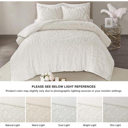 Comforter Bohemian Tufted Cotton Chenille, Medallion Shabby Chic All Season Down Alternative Bed Set Size Queen