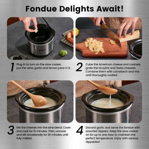 KOOC Small Slow Cooker, 0.65-Quart, Free Liners Included for Easy Clean-up, Upgraded Ceramic Pot, Nutrient Loss Reduction, Stainless Steel, Silver, Round