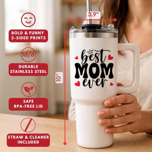 Christmas Gifts For Mom - Best Mom Ever Tumbler With Handle 40oz, Mommy Coffee Mug, Mama Tumblers, Momma Gift Ideas, Funny Birthday Present For Her, Cute Mother Day Gift Tumbler, Mom Cup