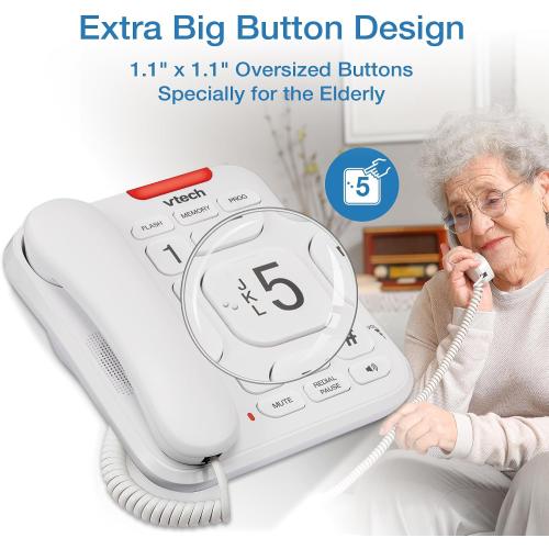 VTech SN1107 Corded Phone with Oversized High-Contrast Buttons, Talking Digits for Seniors, 10 Number Speed Dial, Visual Ringer, Full-Duplex Speakerphone