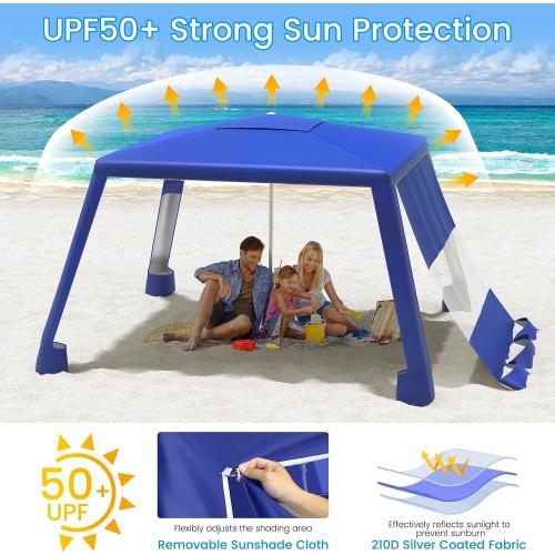 MoKo Beach Cabana, 8'×8' Large Beach Canopy with Side Wall, UPF 50  Protection Easy Setup Beach Tent Sun Shelter, Adjustable Height Wind Resistant Cabana Beach Tent for Whole Family, Navy Blue