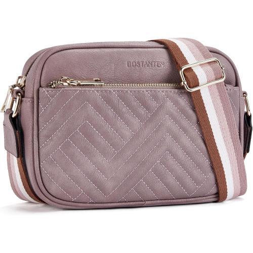 BOSTANTEN Quilted Crossbody Bags for Women Vegan Leather Purses Small Shoulder Handbags with Wide Strap