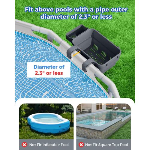 Poolside Storage Basket for Above Ground Pools, Above Ground Pool Accessories, Swimming Pool Storage Basket with Pool Cup Holder, Versatile Organization for Pool Accessories(1Pack)
