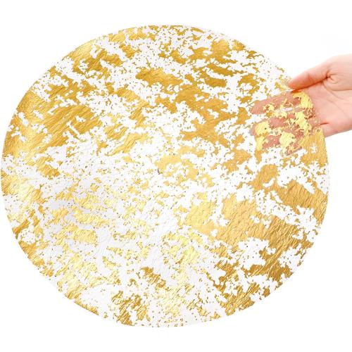 50 Pieces Gold Placemats, 13 Inch Disposable Round Foil Table Mats Bulk, Metallic Mesh Pressed Table Doilies Runners for Home Decor, Dining Table, Birthday Party, Wedding