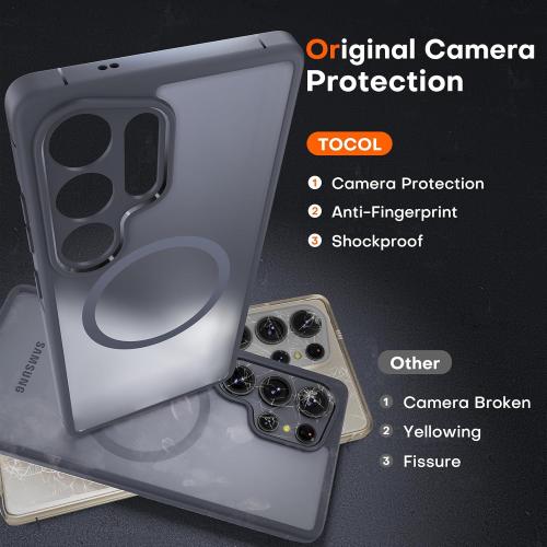 TOCOL for Samsung Galaxy S25 Ultra Case, Upgraded Full Camera Protection, Compatible with Magsafe, Drop Protection Slim Magnetic Matte Back Cover for S25 Ultra 6.9 inch (Black)