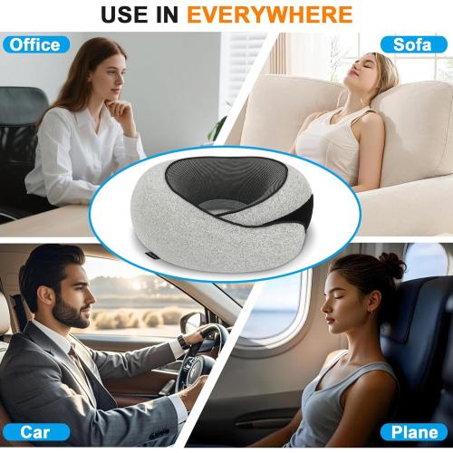 burfocus Advanced Neck Travel Pillow | 100% Pure Memory Foam, Designed for The Comfort of Travel & Office, Travel Pillow for Plane, Car, Home, Work, Dark Grey