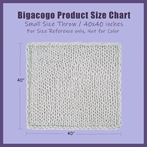 Bigacogo Chunky Knit Throw Blanket for Couch, 40x40 inches, 100% Hand Knitted with Thick Jumbo Chenille Yarn, Cozy Soft Large Rope Knot Cable Crochet Blankets for Sofa Bed Living Room, Navy Blue