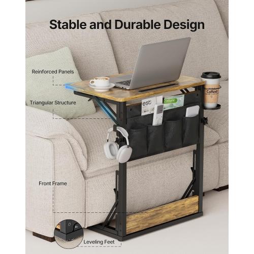 HUANUO Adjustable TV Tray Table – Easy Assembly TV Tray with Cup Holder, Storage Bag & Tablet Slot, Height Adjustable Folding Desk for Bed, Couch & Living Room with Space-Saving Design