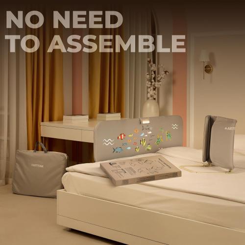 GREY With Fish Toddler Bed Rail with Night Light - Foldable Bed Side Rails - Fits for Most Beds Bed Rails for Full Size Bed, Queen Size Rails, Twin Rails - Portable Fence for Baby - 48inch