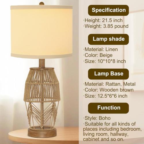 21 Boho Lamps Set of 2 for Bedroom Farmhouse Table Lamps for Living Room Rattan Wicker Rustic Bedside Lamps for Nightstand Vintage Desk Lamp for Home Office End Table Brown (2 Pack)