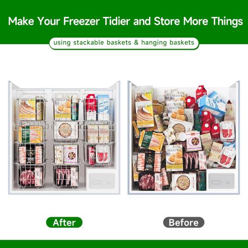 Size Medium 2Pack Adjustable Freezer Organizer Bins - Stackable & Hanging for 7 Cu.Ft Chest Freezer