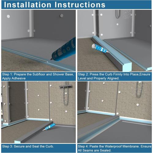 Shower Curb Kit,Waterproof Prefabricated Shower Pan Curb,Trimmable Ready to Tile Shower Curb Threshold for Shower Construction/Bathroom Renovation,Lightweight,Easy Installation,Load Bearing,48Length