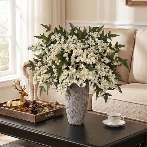 8 Pcs 36 Artificial Nandina Berry Stem, Fake Branches for Vase (Beige)
