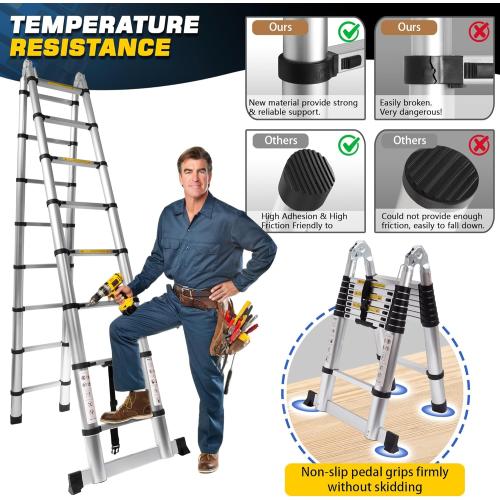 16.5 FT A-Frame Telescoping Ladder,8 8 Step Ladder,330LBs Load Capacity,Portable Extension Ladder Multi-Purpose Collapsible for Stairs Home Indoor Outdoor Roof (Silver, 5M(2.5m 2.5m)/16.5FT A Frame)