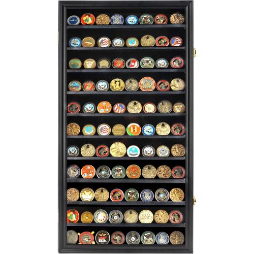 DisplayGifts Military Challenge Coin Display Case Poker Chips Holder Wall Cabinet Rack 29 X 16 Compatible with Army Navy Air Force Marine Corps Challenge Coins