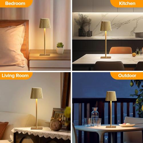 LUTEC 4 Pack Cordless Table Lamp,6000mAh Rechargeable Battery Operated Desk Lamp,Two Adjustable Heights,Waterproof, Touch Control & 3 Color Stepless Dimming for Restaurant/Bedroom/Bars/Outdoor (Gold)
