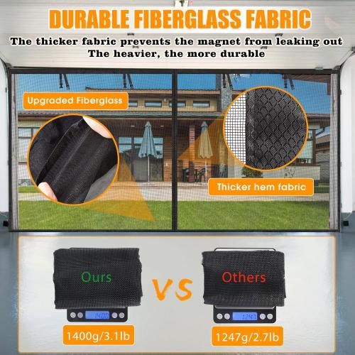Garage Screen Doors for 1 car garage-8x8FT Fiberglass 1450g/3.2lb Durable | Heavy Duty Magnetic Garage Door Screen Retractable Hands Free with 4 Roll Up Straps for Patio Workshop Home Gym Sun Room