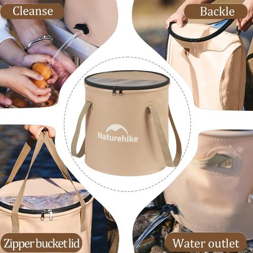 Naturehike 10L Collapsible Bucket, Folding Portable Wash Basin with Handle & Lid for Outdoor Camping Travelling Fishing Hiking Gardening Car Washing