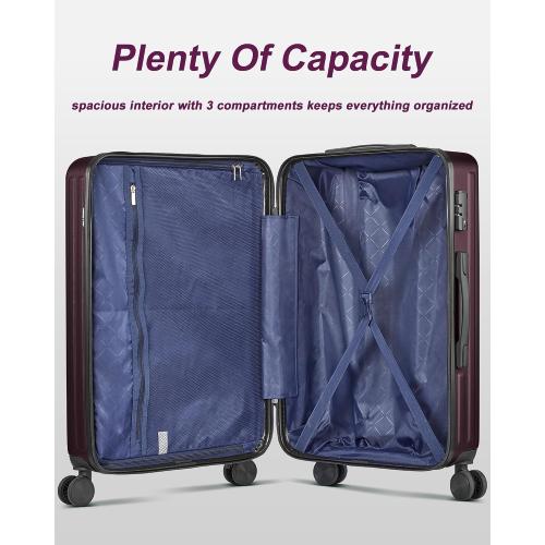 Size 28 inch Color Red Luggage Hardside Lightweight Suitcase with Spinner Wheels TSA Lock for Travel Business,Wine