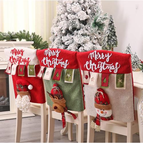 2023 Christmas Chair Back Cover 3D Santa Claus Snowman Elk Reindeer Xmas Dinner Chairs Cover Home Dinner Table Chair Backrest Covers Slipcovers for New Year Holiday Party Supplies (A-c, 1pcs)