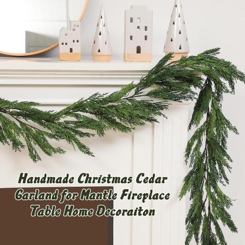 Jutom 2 PCS 9 ft Christmas Cedar Garland - Real Touch Cedar Needles Decorations Artificial Faux Holiday Greenery Garland for Seasonal Table, Mantel & Stair Decor