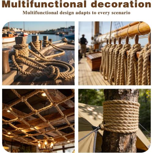 1 1/2 Inch x 100ft Jute Rope Natural Thick Heavy Hemp Rope Nautical Ropes Twisted Manila Rope for Crafts, Climbing, Bundling,Anchor, Hammock, Nautical, Cat Scratching Post, Tug of War, Decorate