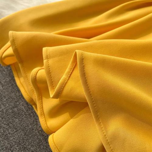 Size XL Color Yellow metamorphosis girl Women Casual Elegant V-Neck Solid Color Dress High Waist Puff Sleeve Ankle-Length Dress