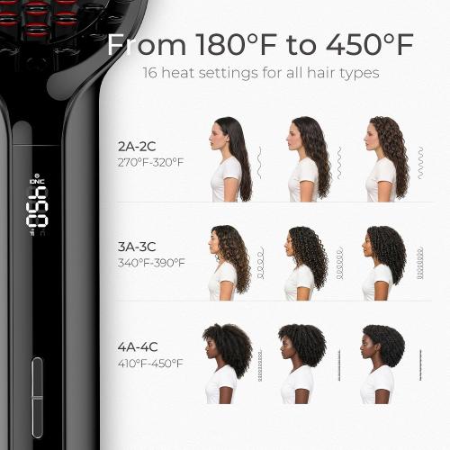 TYMO Hair Straightener Brush - Upgraded Ionic Plus Straightening Brush with Dense Bristles, 16 Temps, Dual Voltage | Ceramic Hot Comb for Women | Flat Iron for Thick Curly Hair, Black