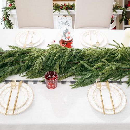 U'Artlines 2Pcs Christmas Norfolk Pine Garland, 6 Ft Xmas Faux Greenery Garland Real Touch Winter Cedar Garlands for Table Stairs Mantle Fireplace Holiday Decoration