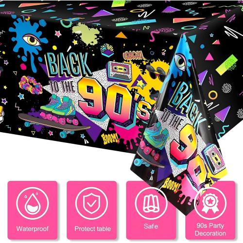 Tegeme 3 Pcs 90s Plastic Party Table Cover Back to The 90's Tablecloth 90s Birthday Party Decoration The 90's Hip Hop Supplies Throwback Birthday Decor for Room Kitchen 54 x 108 Inch