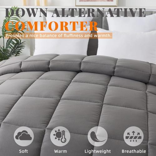 Comforter (Dark Grey, Full) - All Season Soft Quilted Full Size Bed