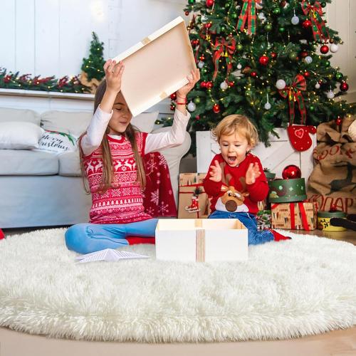 Round White Rug for Bedroom, 5 ft Circle Area Rugs for Living Room, Soft Fluffy Shag Carpet for Teen Girls Boys Nursery Room Dorm Home Decor Aesthetic